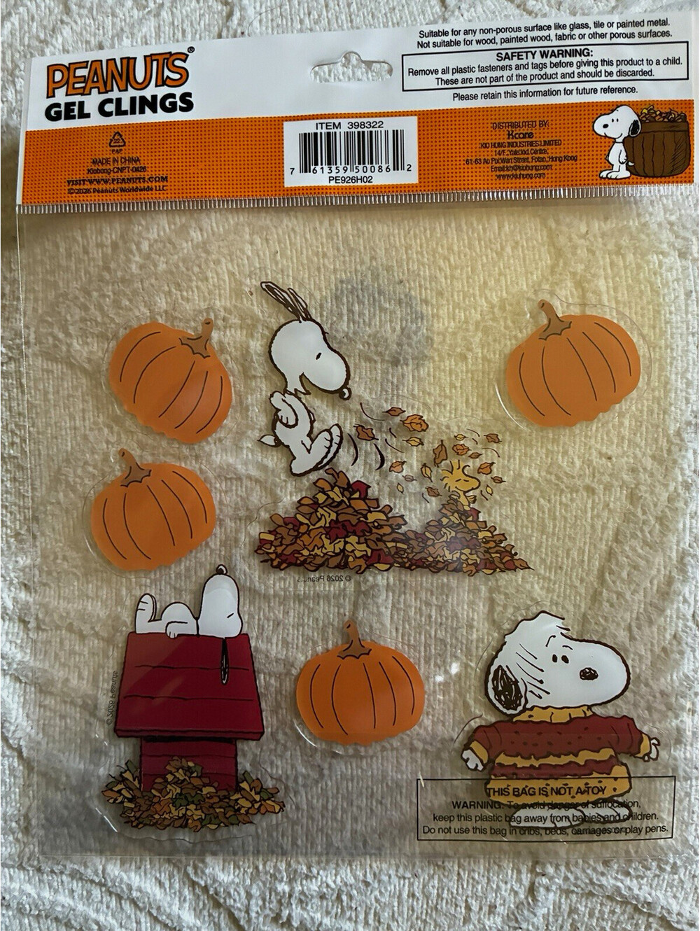 Peanuts Gel Clings Snoopy Woodstock Halloween Pumpkin Window Decor Set